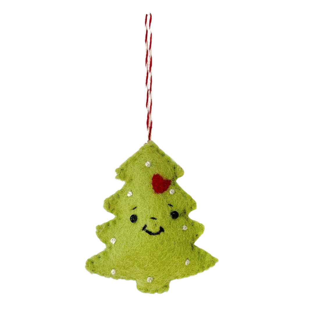 Felt Smiling Green Christmas Tree Wool Ornament