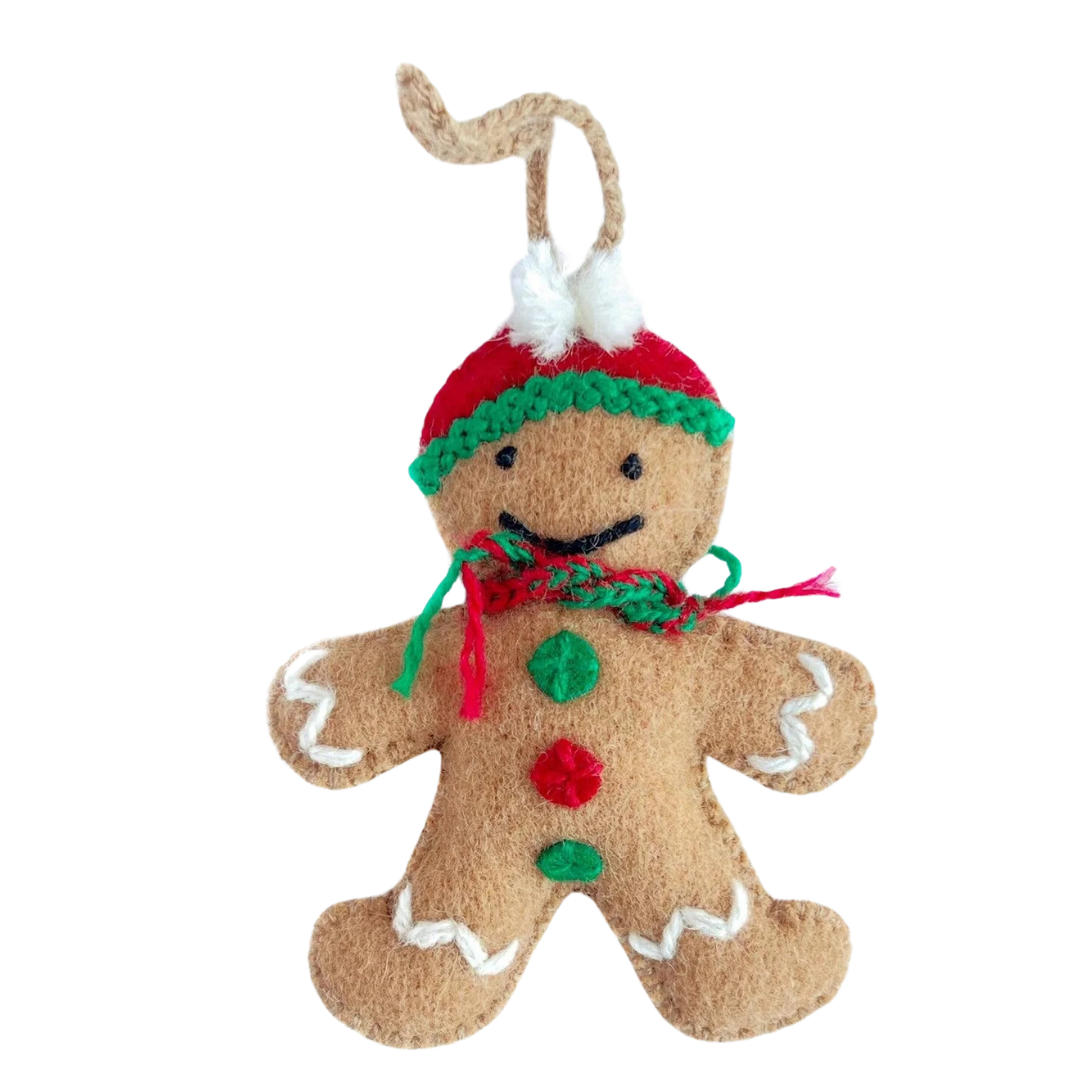 Gingerbread Man Embroidered Wool Ornament