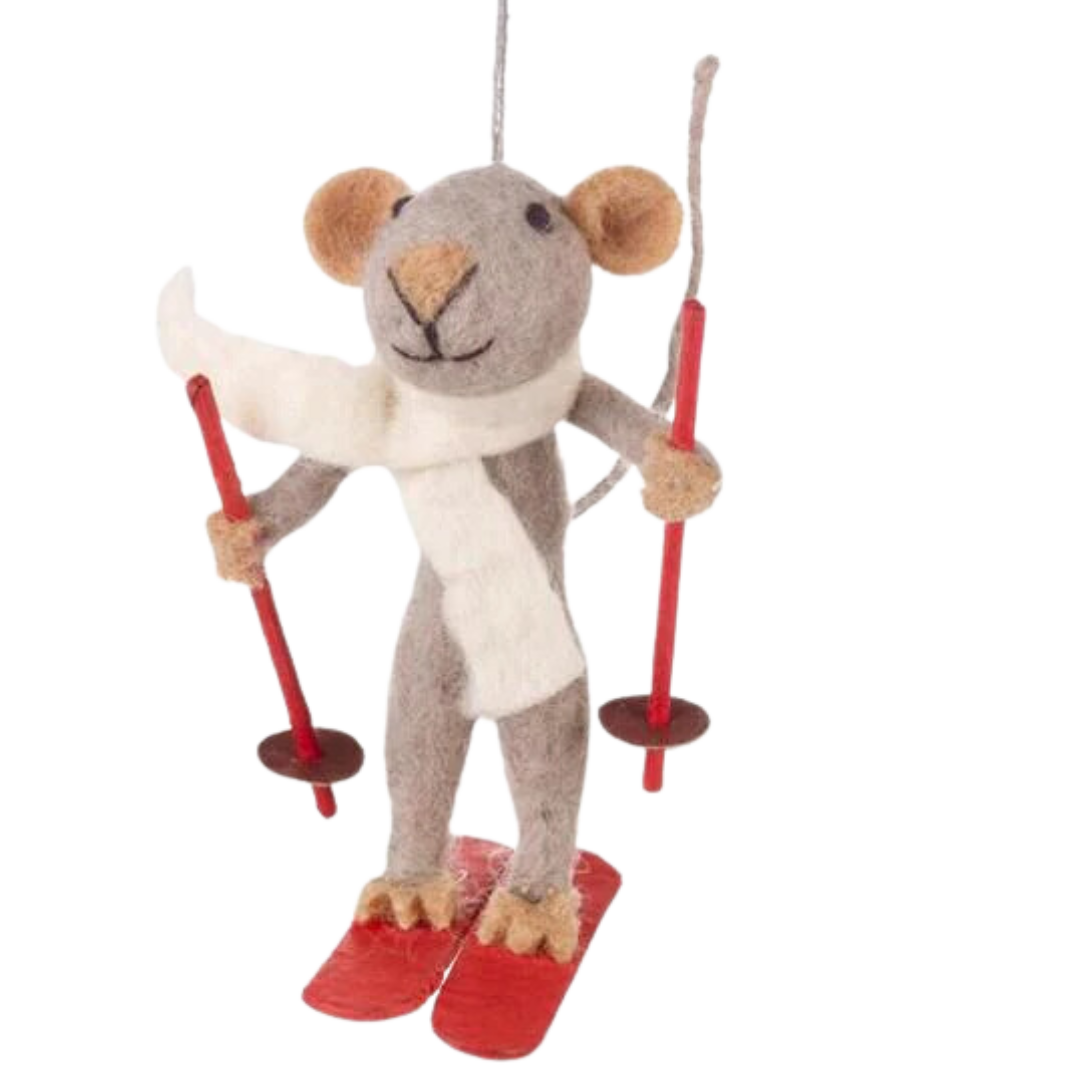 Marcel the Skiing Mouse Felted Ornament