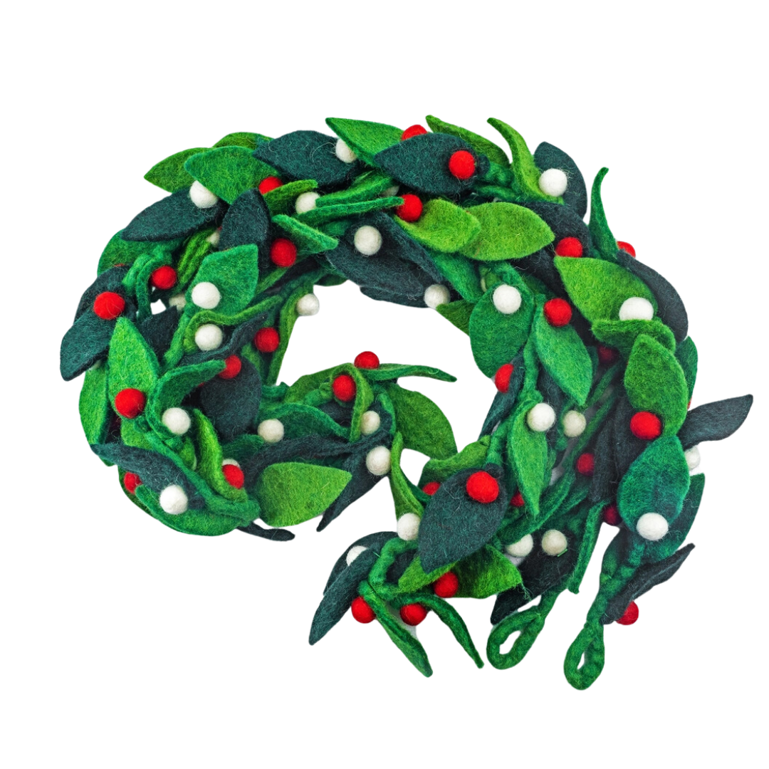 Christmas Wool Felt Leaf 6 ft Garland