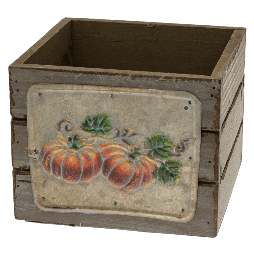 Mushroom Embossed Pumpkin Wood Crate