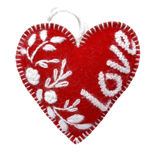 Red Love Heart Wool Ornament