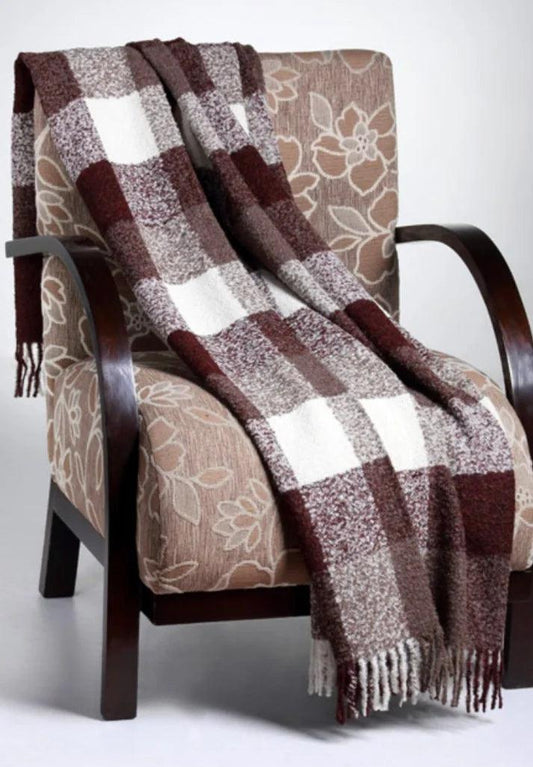 Baby Alpaca Blanket Boucle Tobacco Plaid