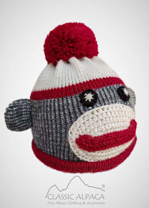 Alpaca Kids - Sock Monkey Alpaca Hat Grey/Red/White