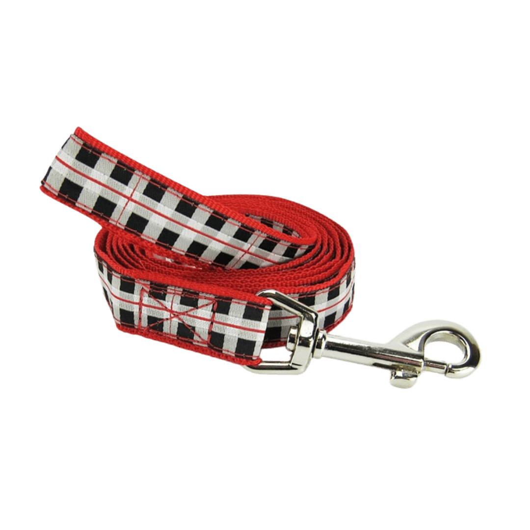 Black & White Plaid Dog Leash - Large