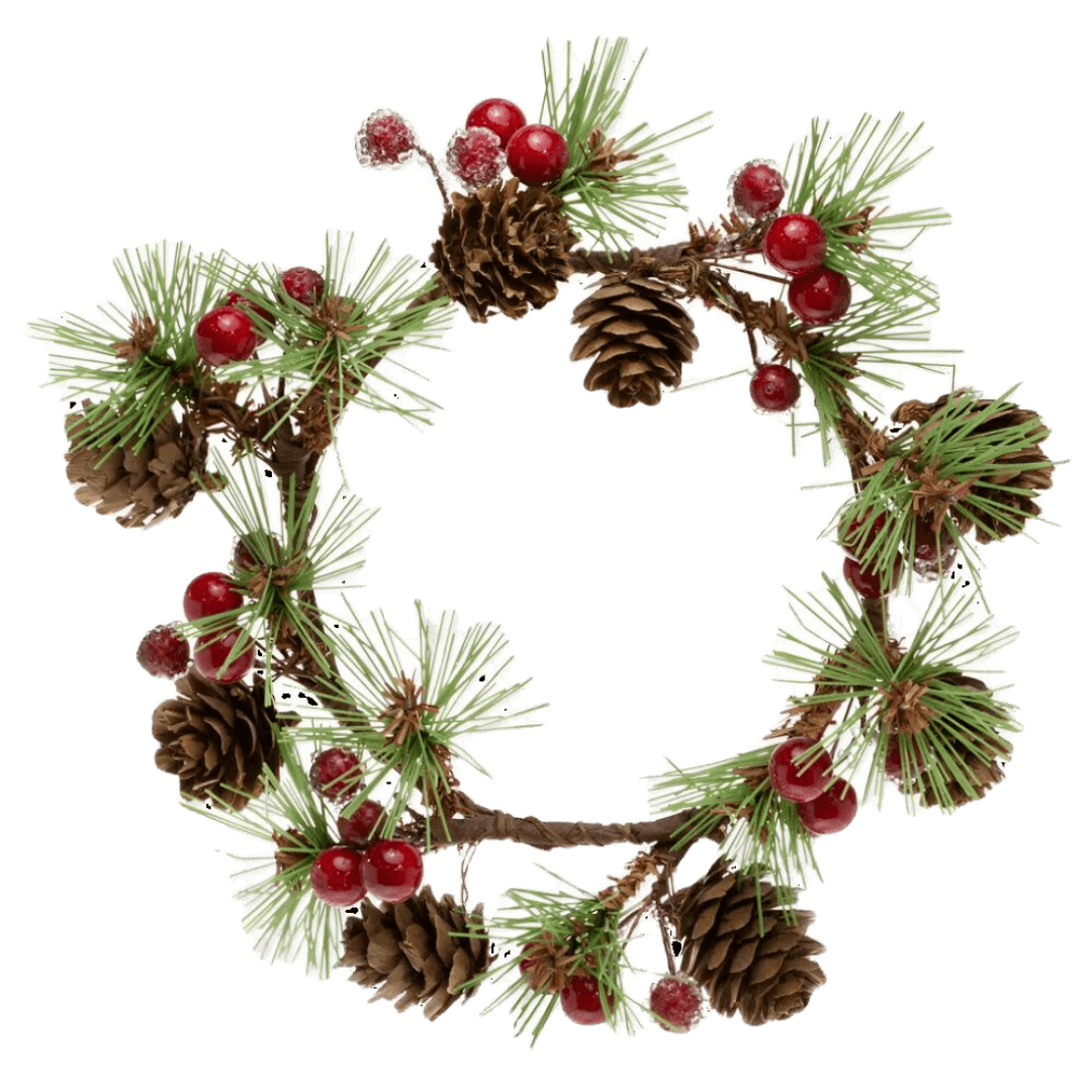 8" Candle Ring Red Berries & Pine