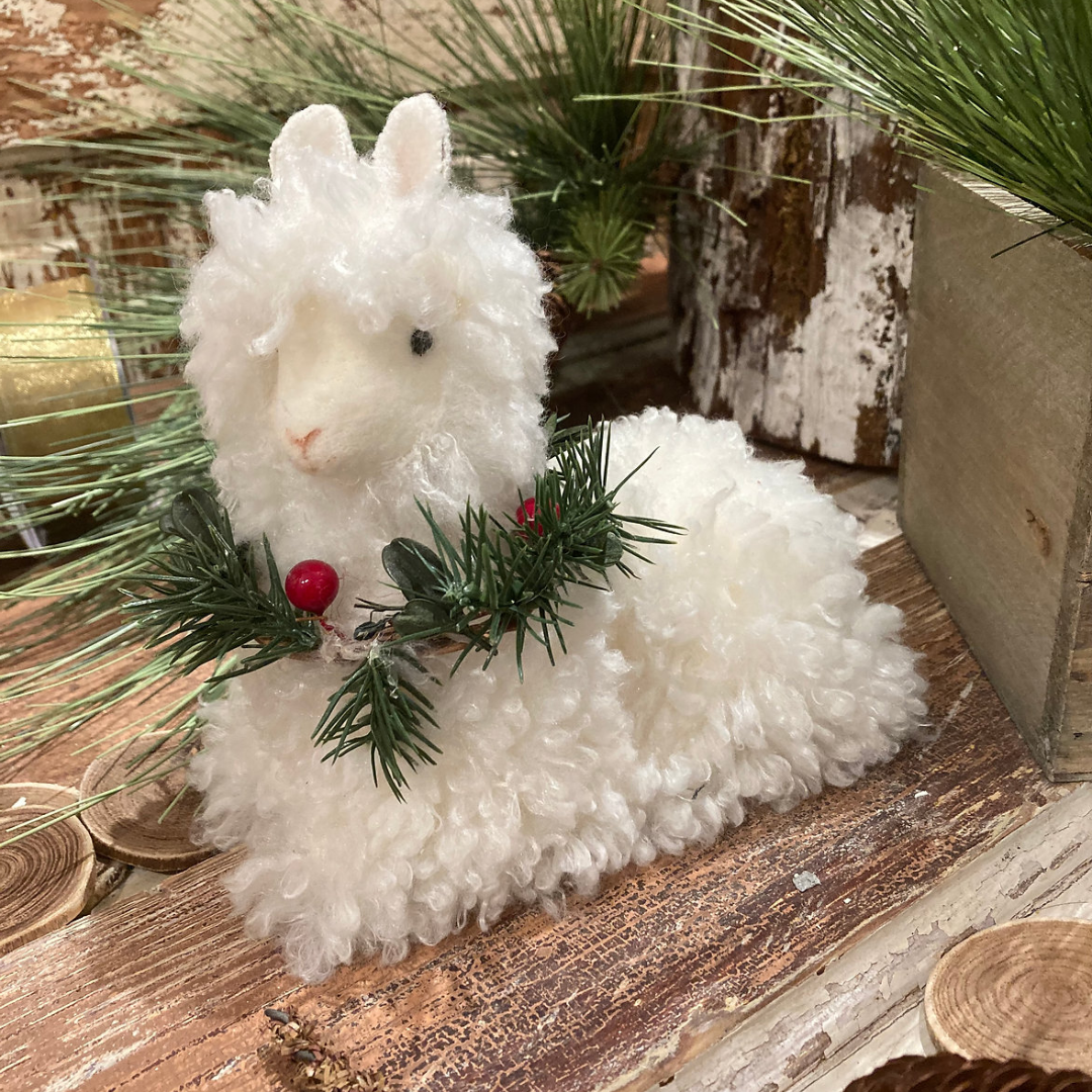 Cushed Holiday Alpaca Sitting Figurine