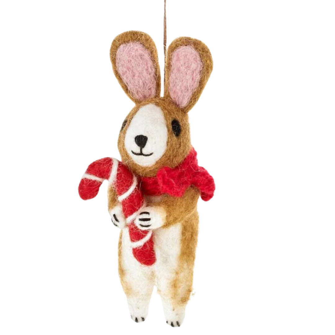 Cinnamon the Rabbit with Candy Cane Felted Ornament