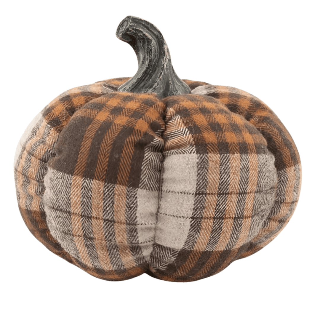 5.5" Plush Brown Plaid Pumpkin