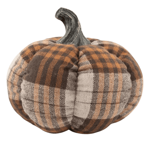 5.5" Plush Brown Plaid Pumpkin