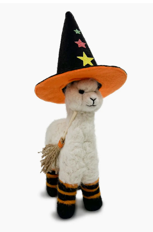 Alpaca Felted Witch w/ Hat & Broom 6.5”