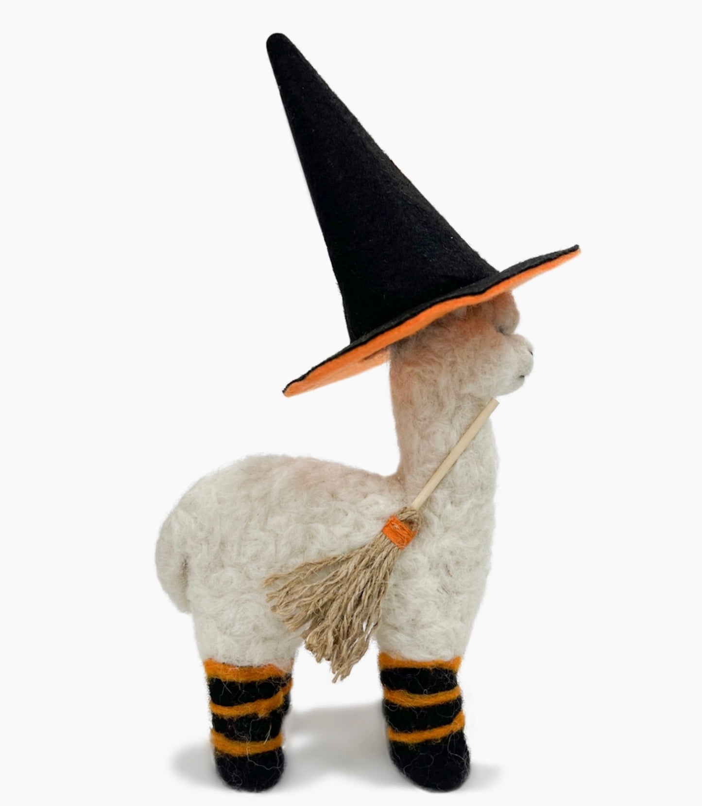 Alpaca Felted Witch w/ Hat & Broom 6.5”