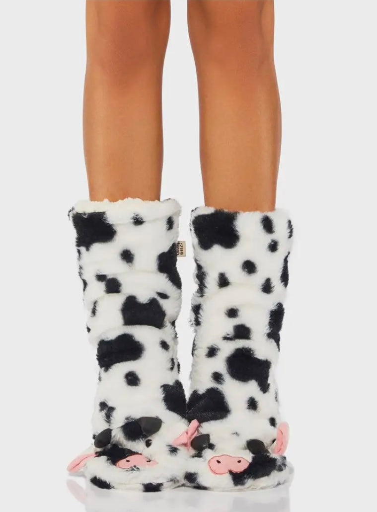 Moo Cow Gripper Slipper Socks