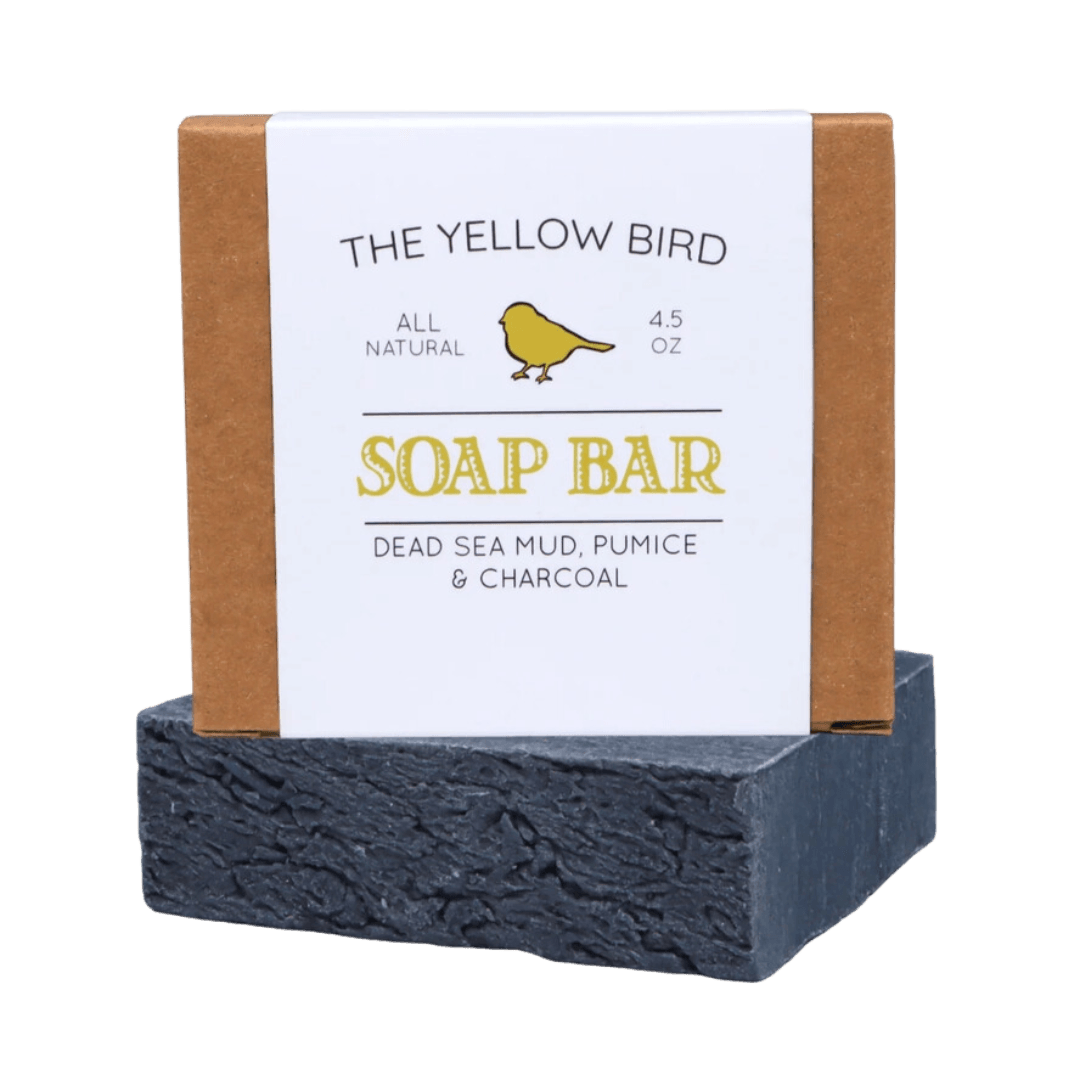 Black charcoal soap bar with cardboard label-Winchester Creek Farm