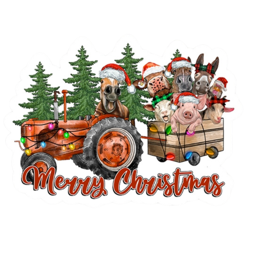 Merry Christmas Farm Animals Vinyl Sticker