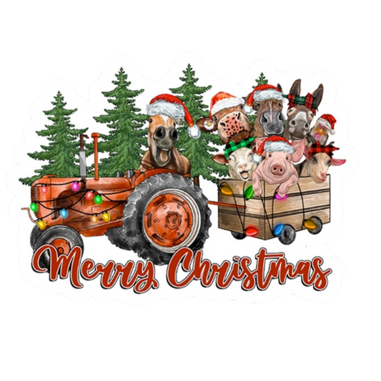 Merry Christmas Farm Animals Vinyl Sticker