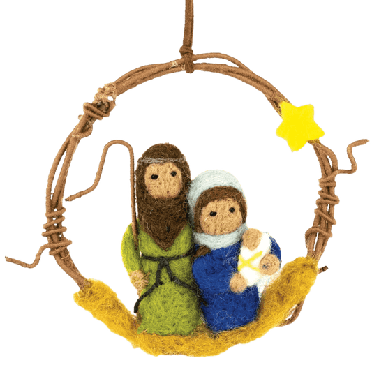 Felted Wool Nativity Mini Wreath Ornament
