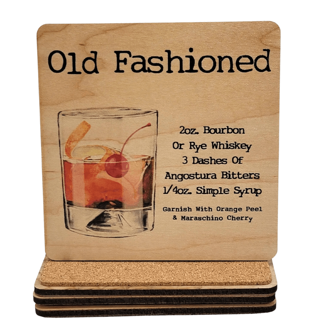 Wooden Coaster with old fashioned recipe-Winchester Creek Farm