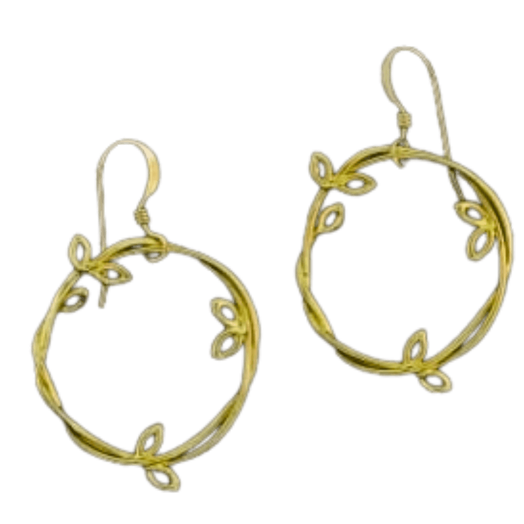 Twisted olive branch golden hoop earrings-Winchester Creek Farm