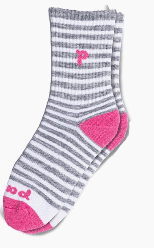 Kid’s Pink & Grey Striped Crew Socks