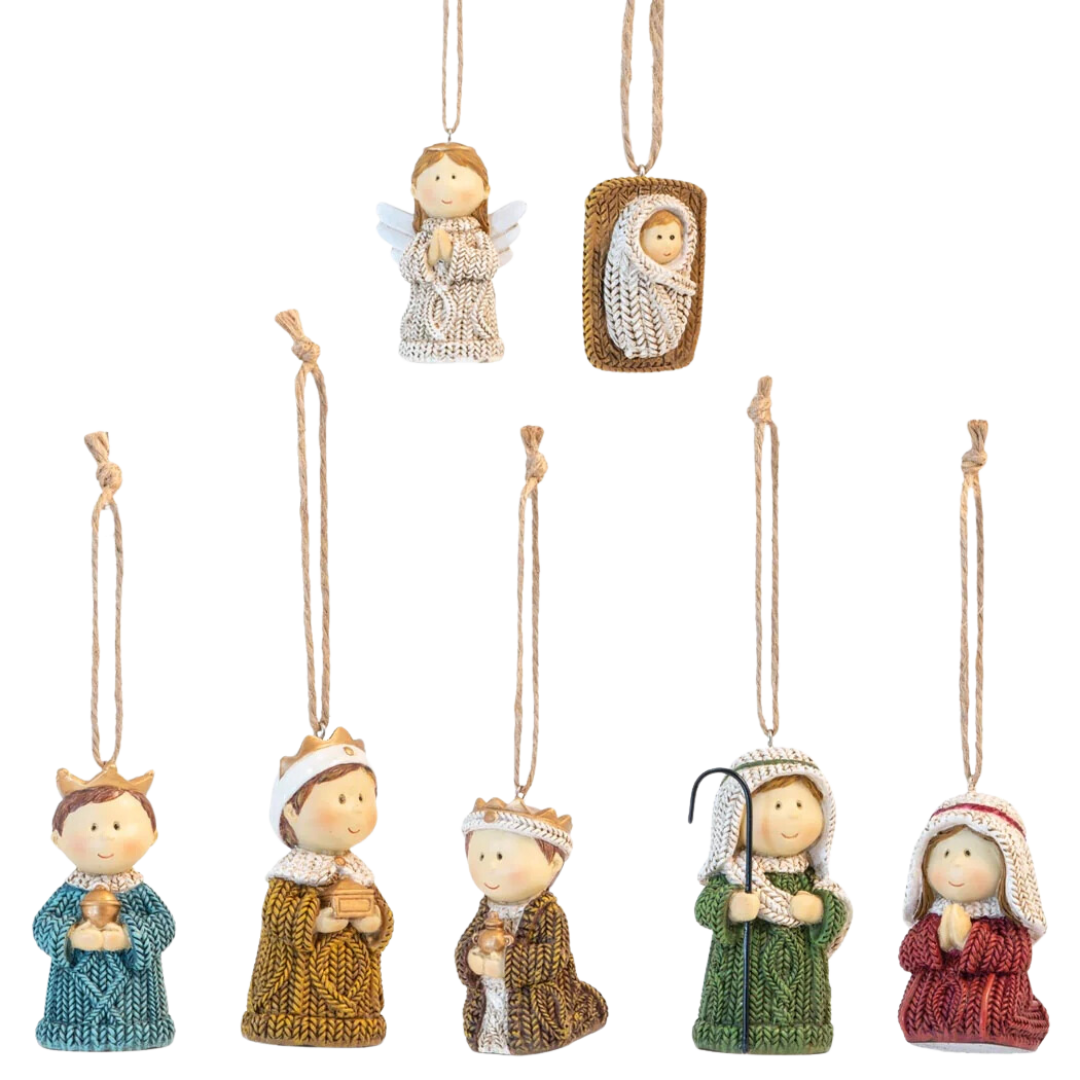 Sweater Children Nativity Ornament Set