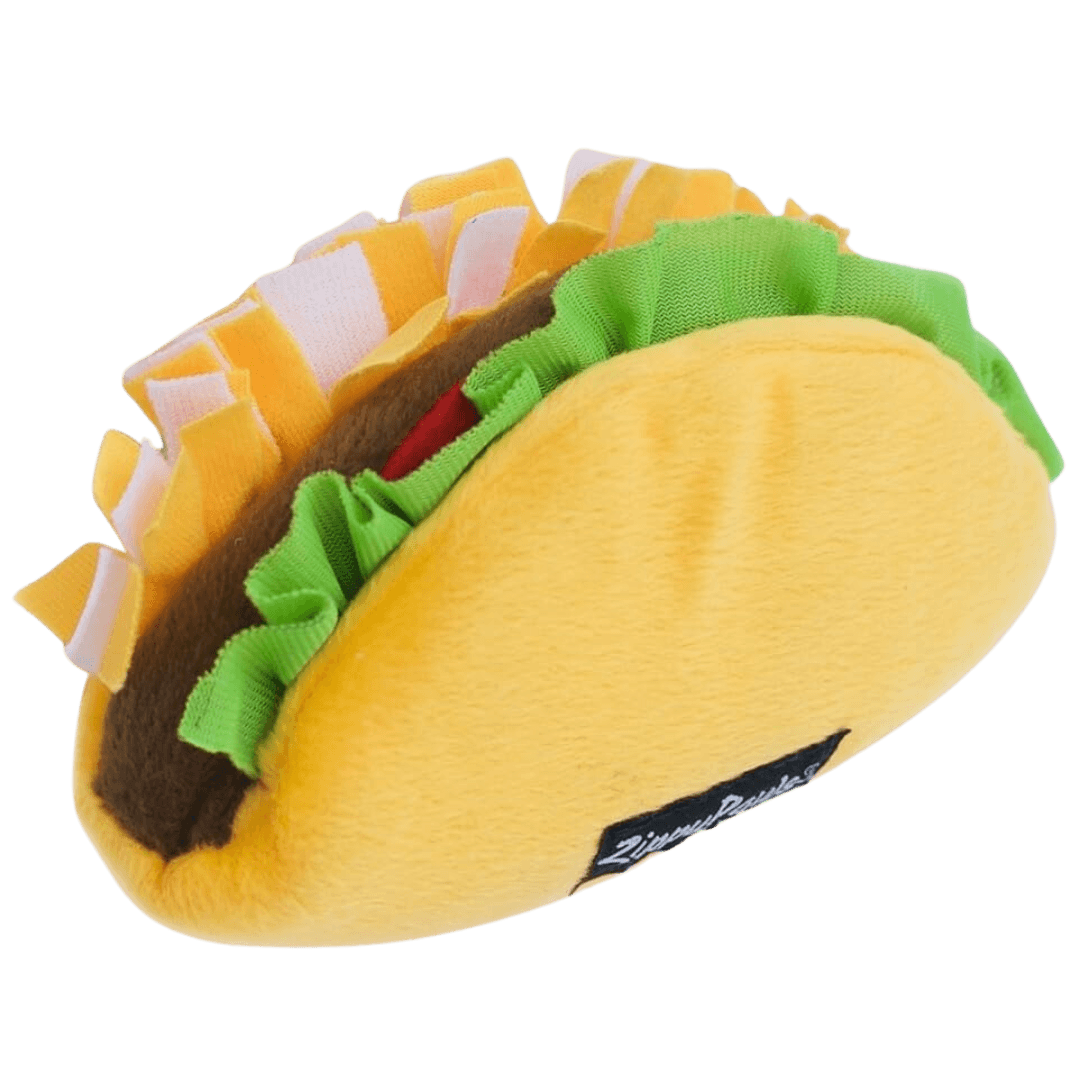 Back of plush taco shaped dog toy-Winchester Creek Farm