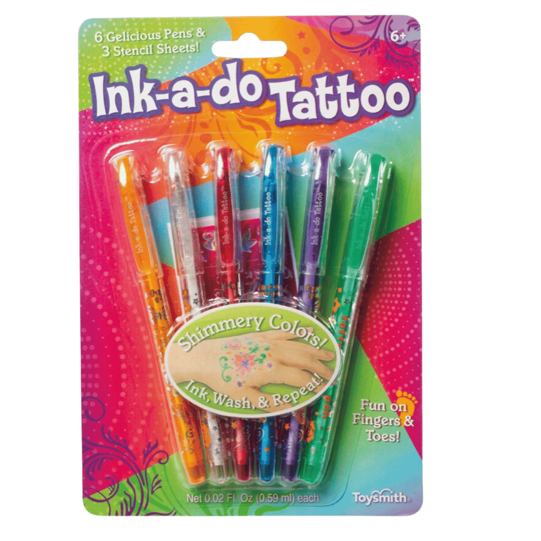Washable Tattoo Pens Set – 6 Colors with Stencils for Kids