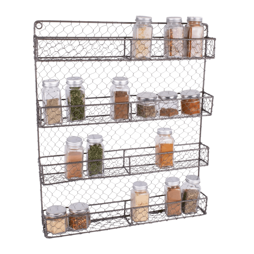 Vintage 4 Tier Chicken Wire Spice Rack