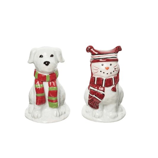 Festive Dog & Cat Salt & Pepper Shakers