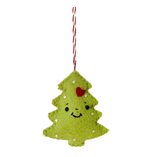 Felt Smiling Green Christmas Tree Wool Ornament