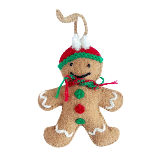 Gingerbread Man Embroidered Wool Ornament