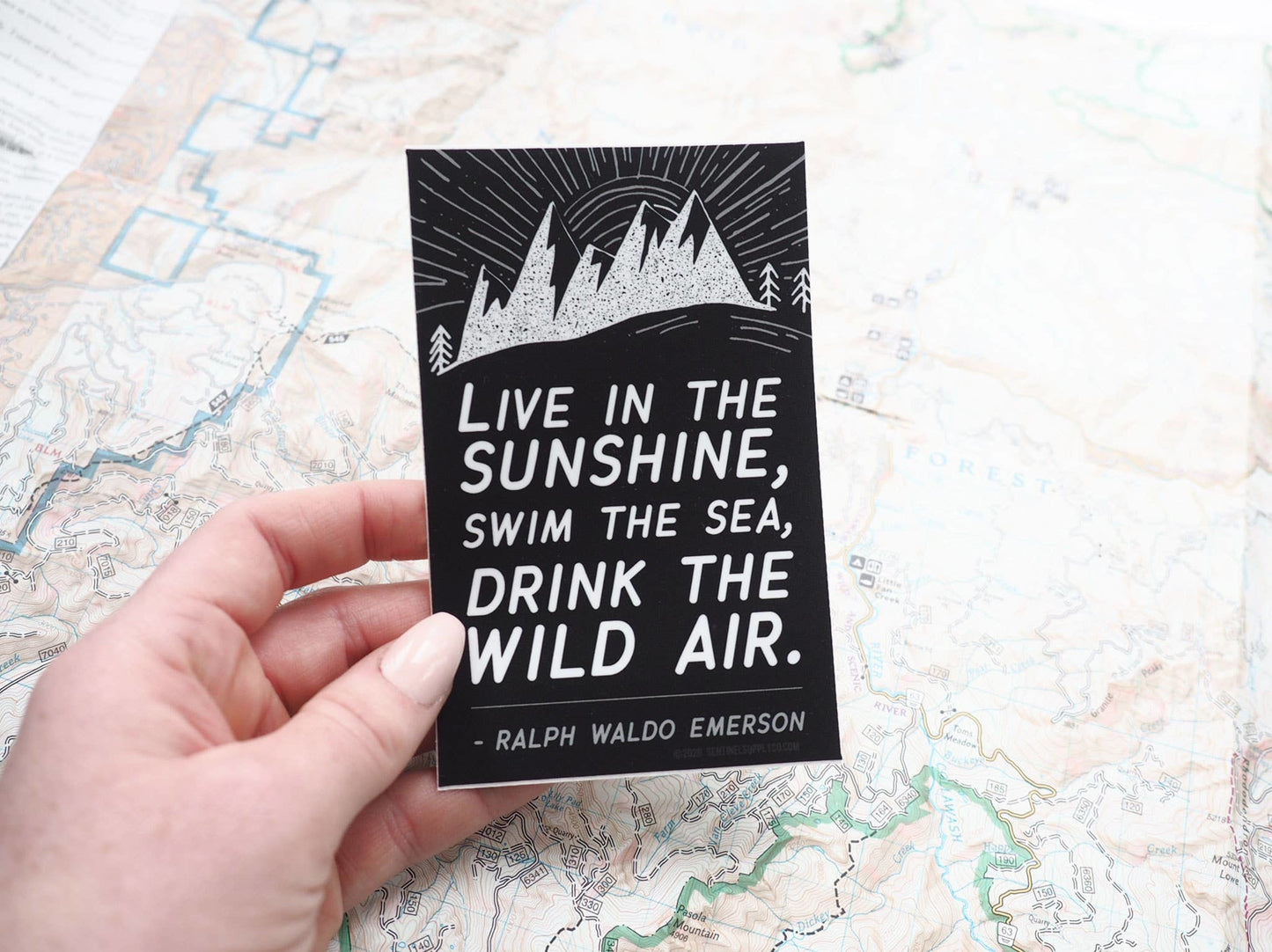 Drink the Wild Air Black Emerson Quote Sticker