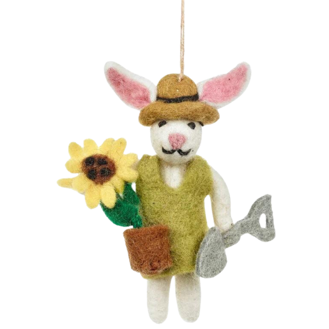 Greta Gardening Bunny Felted Ornament