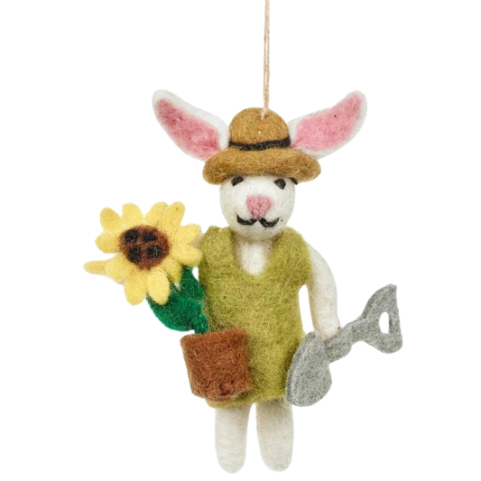 Greta Gardening Bunny Felted Ornament