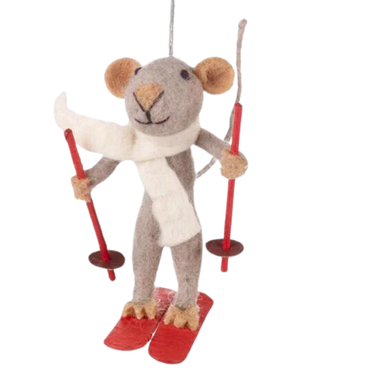 Marcel the Skiing Mouse Felted Ornament