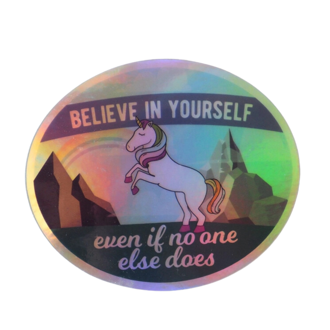 Believe Unicorn Sticker - Holographic Rainbow Foil Decals