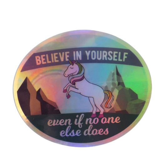 Believe Unicorn Sticker - Holographic Rainbow Foil Decals