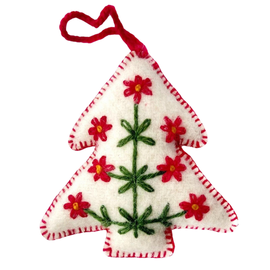 White Tree Embroidered Wool Christmas Ornament