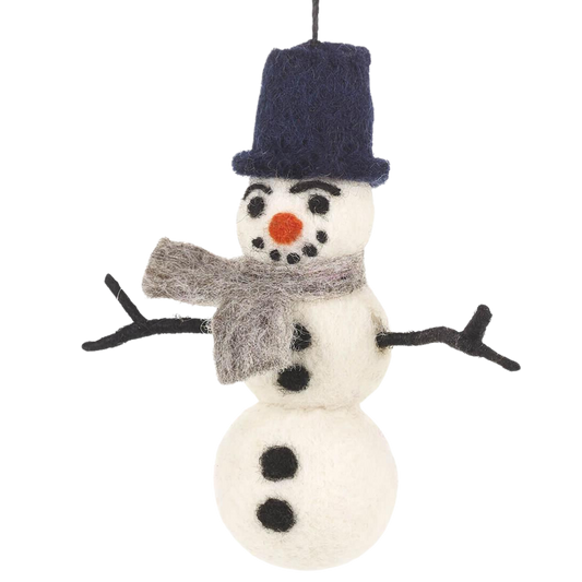 William the Snowman with Black Hat Felted Ornament