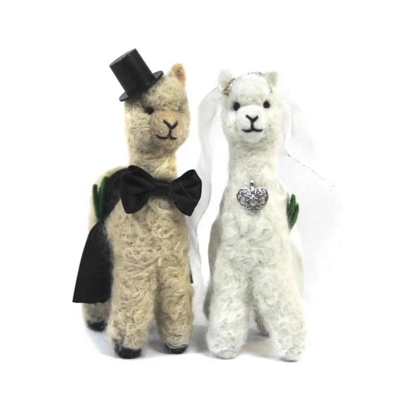 Alpaca Wedding Bride & Groom Felted Alpaca Fiber Figures