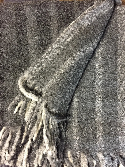 Baby Alpaca Blanket Boucle Gray & Black Stripe