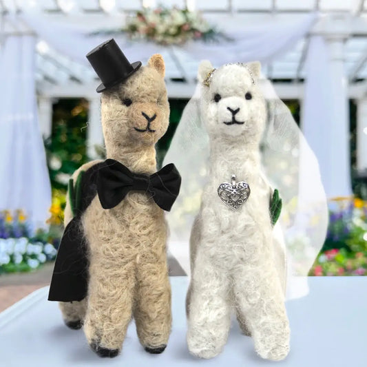 Alpaca Wedding Bride & Groom Felted Alpaca Fiber Figures