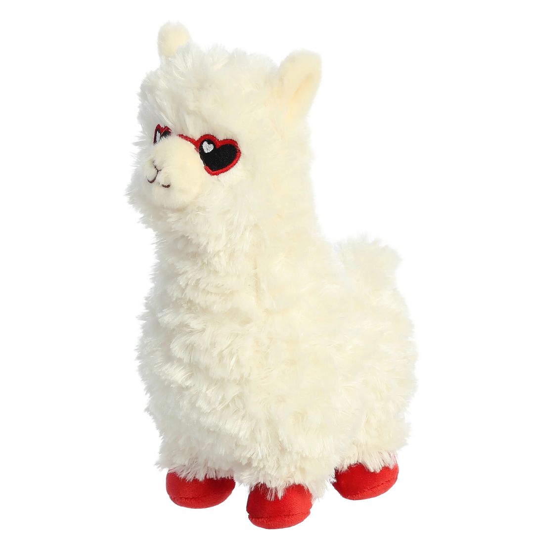 9.5”  White Alpaca Plush w/ Red Embroidered Heart Glasses