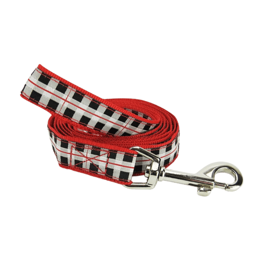 Black & White Plaid Dog Leash  - Large