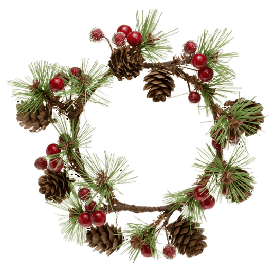 8" Candle Ring Red Berries & Pine