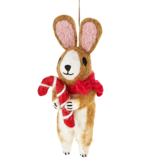 Cinnamon the Rabbit with Candy Cane Felted Ornament