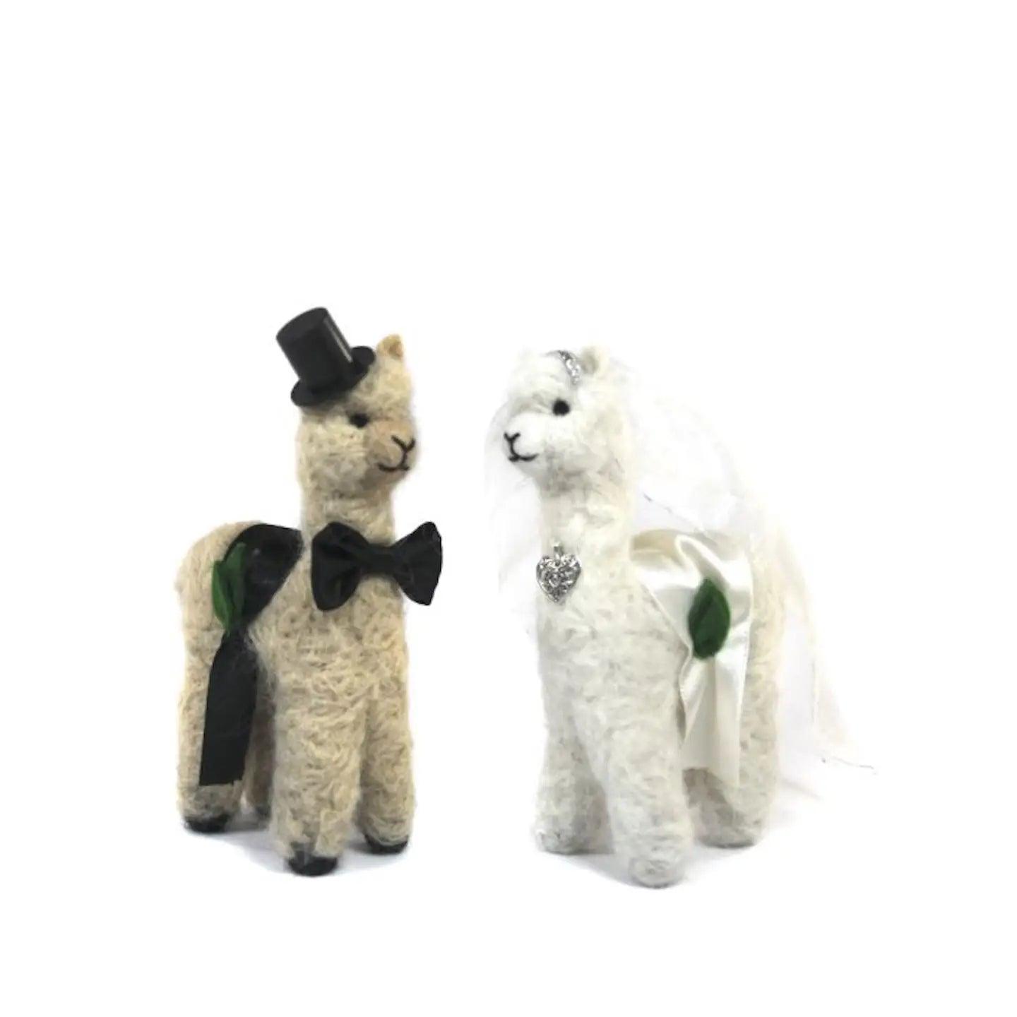 Alpaca Wedding Bride & Groom Felted Alpaca Fiber Figures