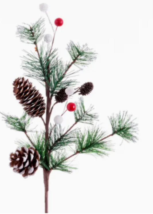 Pine Branch with Pinecones and Snow Greenery