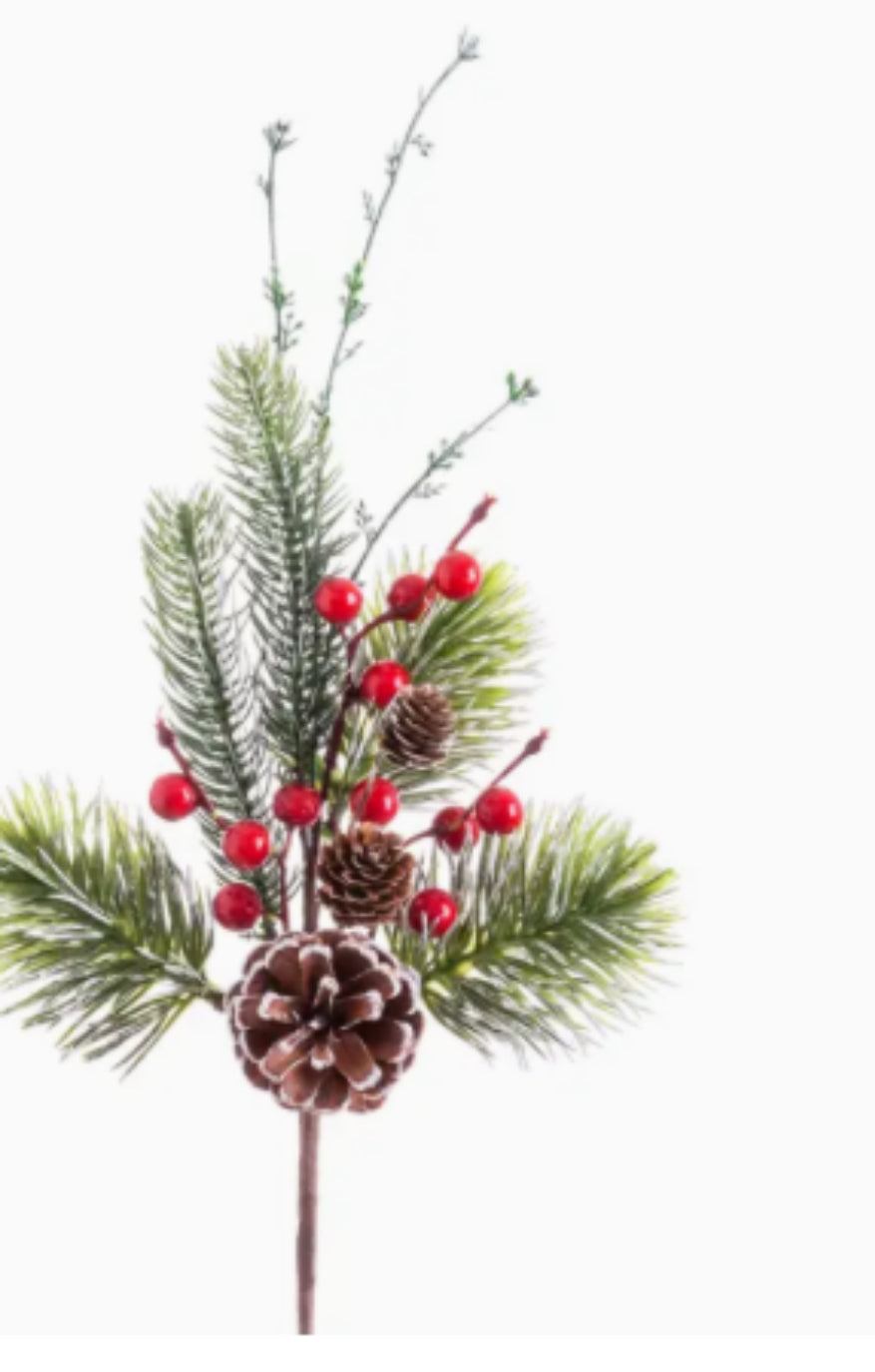 Pine Branch With Pineconees & Red Berries Greenery