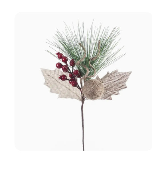 Floral Pick Holly & Pine w/ Twine Ball Greenery